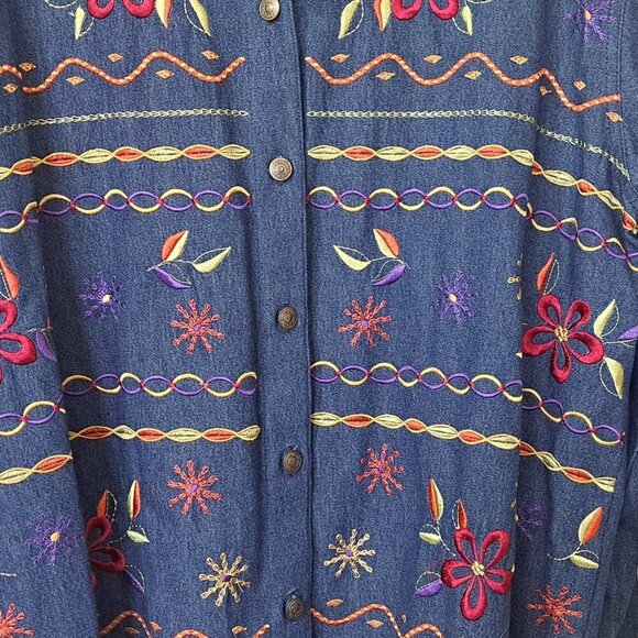 Vintage Bechamel Woman 1X Medium Wash Denim Embroidered Shacket Coastal Grandma - Picture 9 of 11